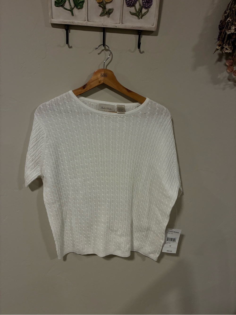 Studio Works White Textured Short-Sleeve Knit Top